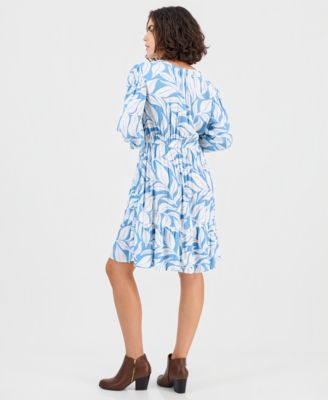 Petite Printed Blouson-Sleeve Babydoll Dress, Macy's Exclusive