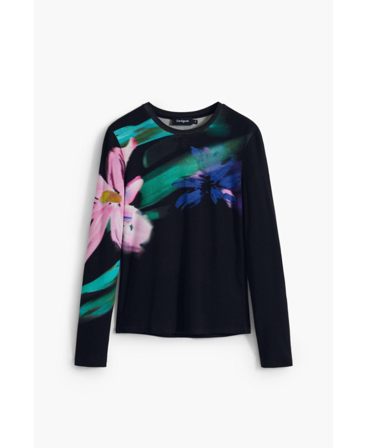 Desigual Abstract Floral Print Long Sleeve T-shirt In Black