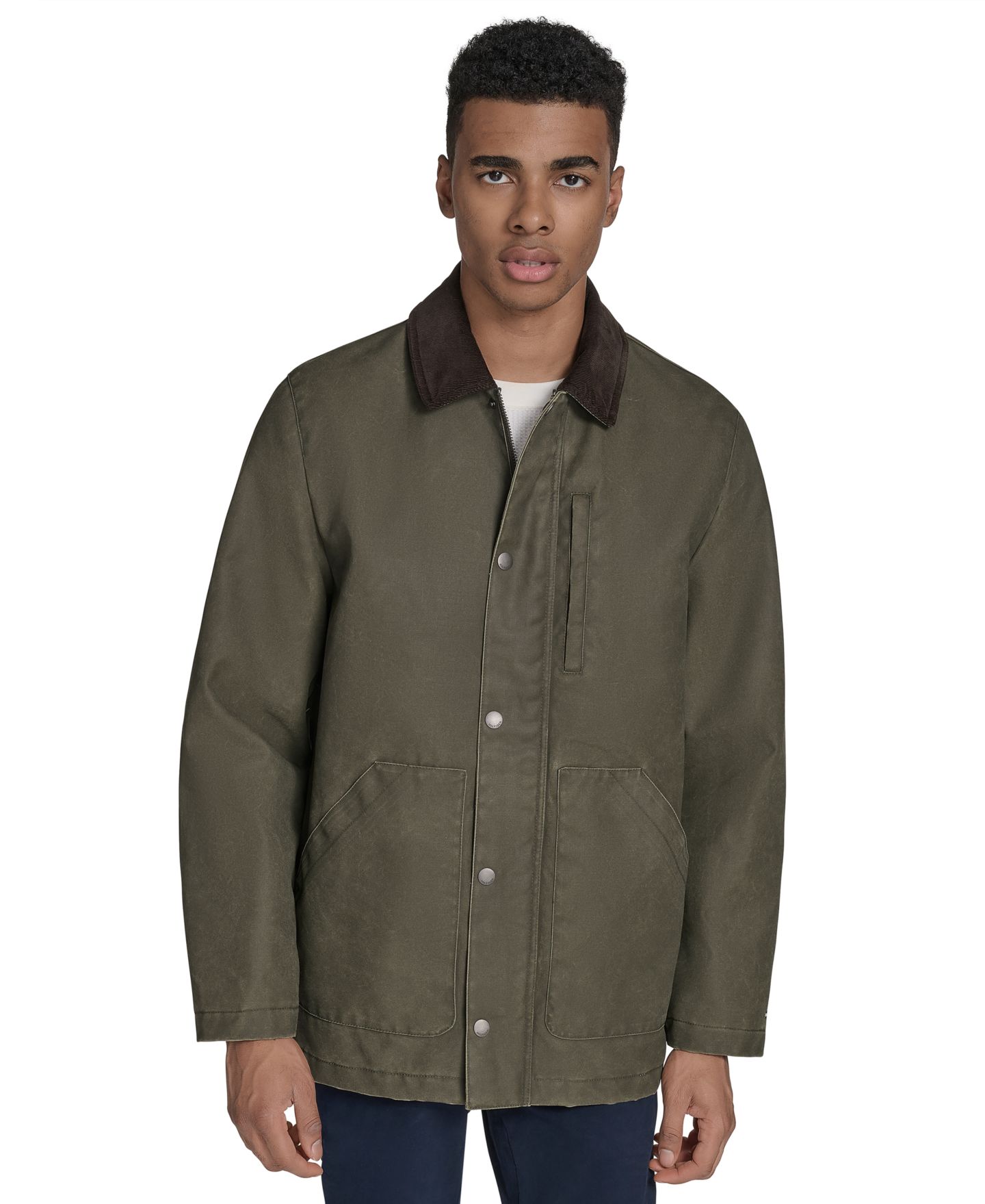 Мужское пальто Tommy Hilfiger Cotton Barn Coat with Corduroy Collar, цвет: Тёмно-зелёный ночной — фото 4