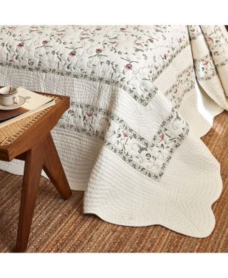 3Pcs 100% Cotton Embroidery Delicate Floral Quilt Bedspread Set Queen