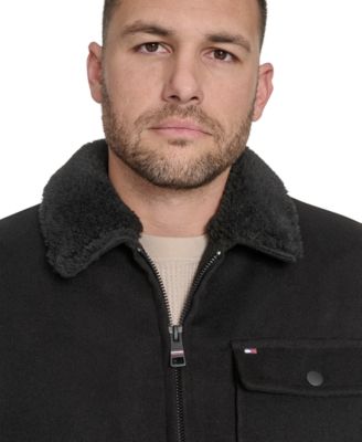 Men's Wool Blend Jacket with Sherpa Collar