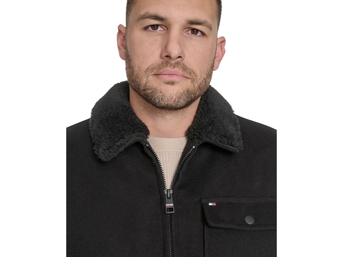 Мужская куртка Tommy Hilfiger Wool Blend Jacket with Sherpa Collar, цвет: Чёрный — фото 4