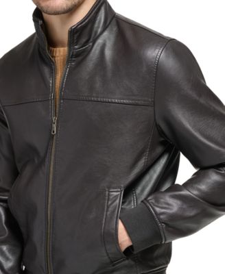 Men's Faux Leather Stand Collar Bomber