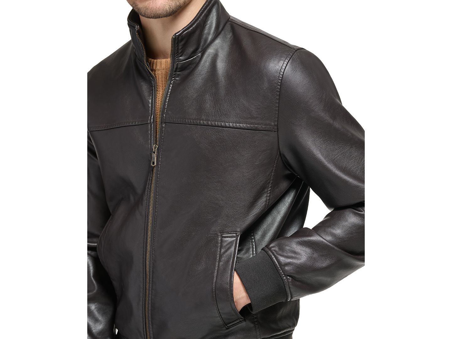 Мужская куртка Tommy Hilfiger Faux Leather Stand Collar Bomber, цвет: Чёрный — фото 4