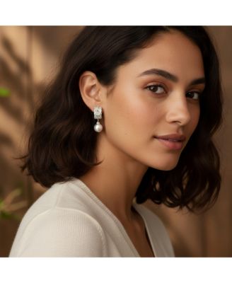 Elegant  Dangle Chandelier Earrings with CZ White Glass Ball Pearl Drops