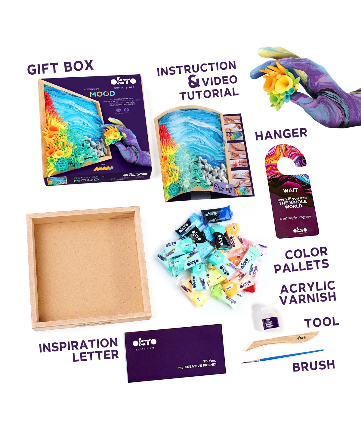 Okto Air-Dry Clay 3D Painting Kit – Mood Ocean Calm (8.3 x 8.3 in)