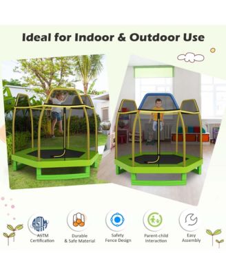 7 FT Kids Trampoline with Safety Enclosure Net Spring Pad Indoor Outdoor Heavy Duty