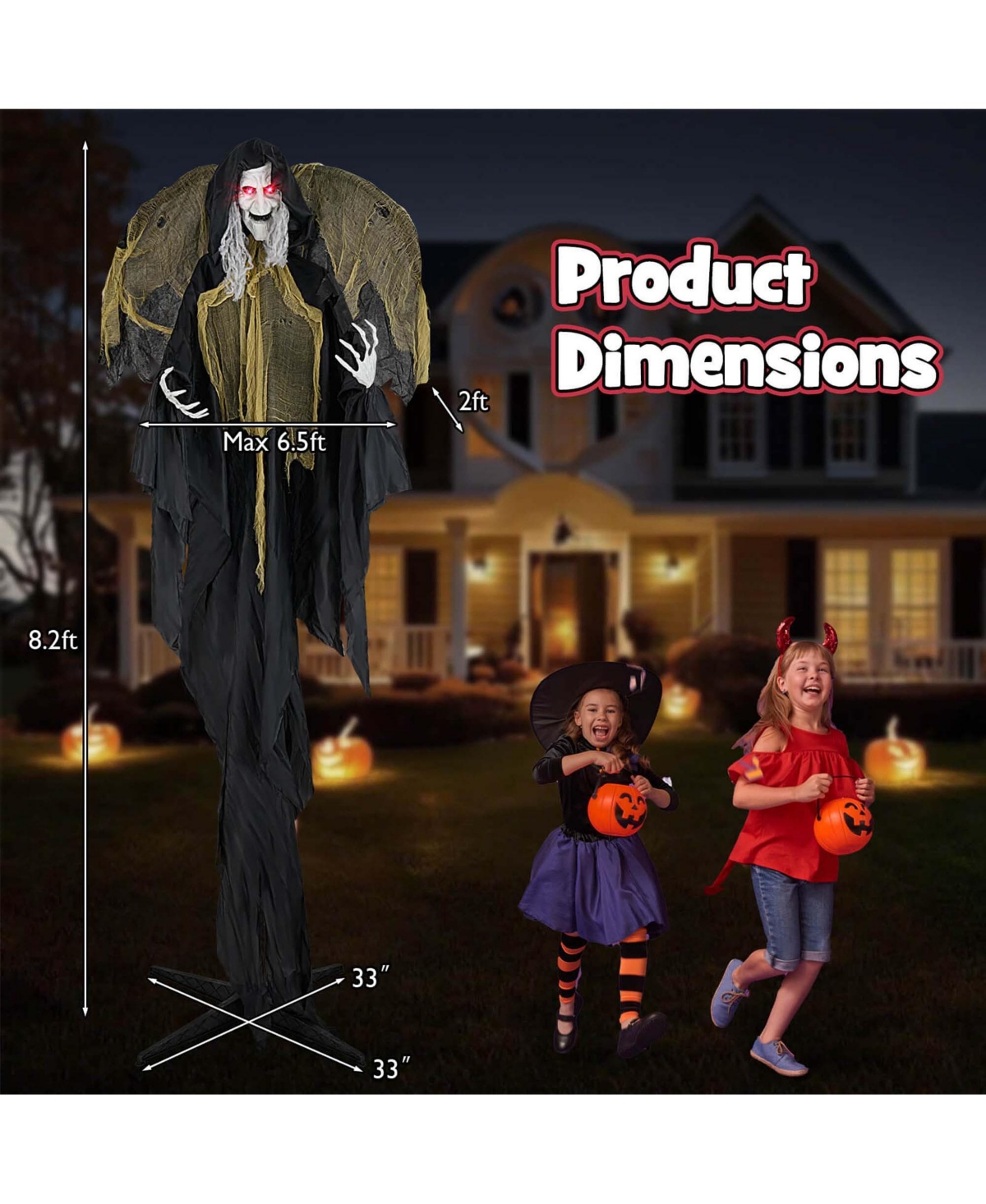 Costway 8.2 ft Halloween Standing Witch Voice Activated Animatronic Ghost with Lighted Eyes