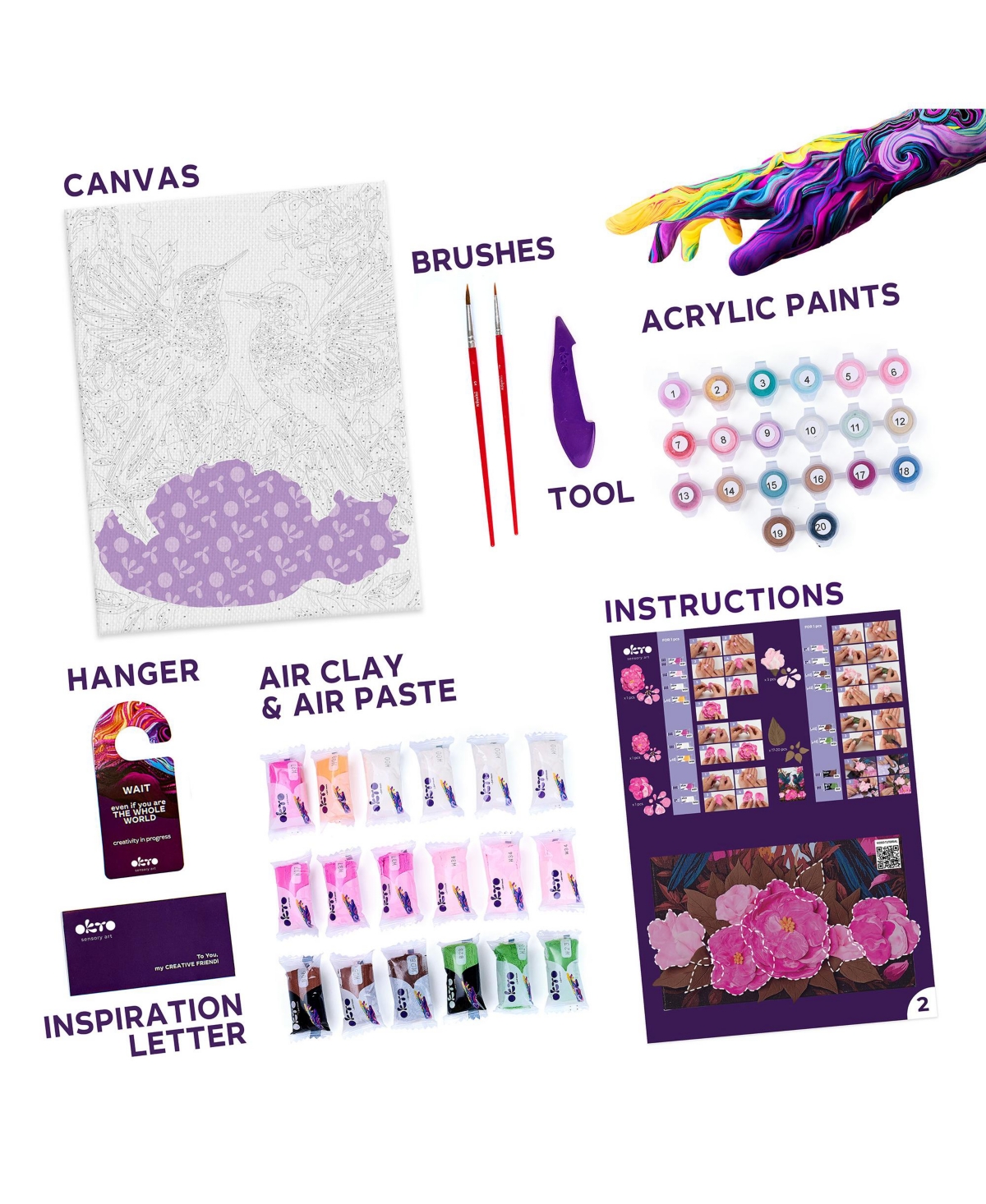 Wise Elk Okto Air-Dry Clay 3D Painting Kit – Kit Hummingbirds (11.8 x 15.7 in)