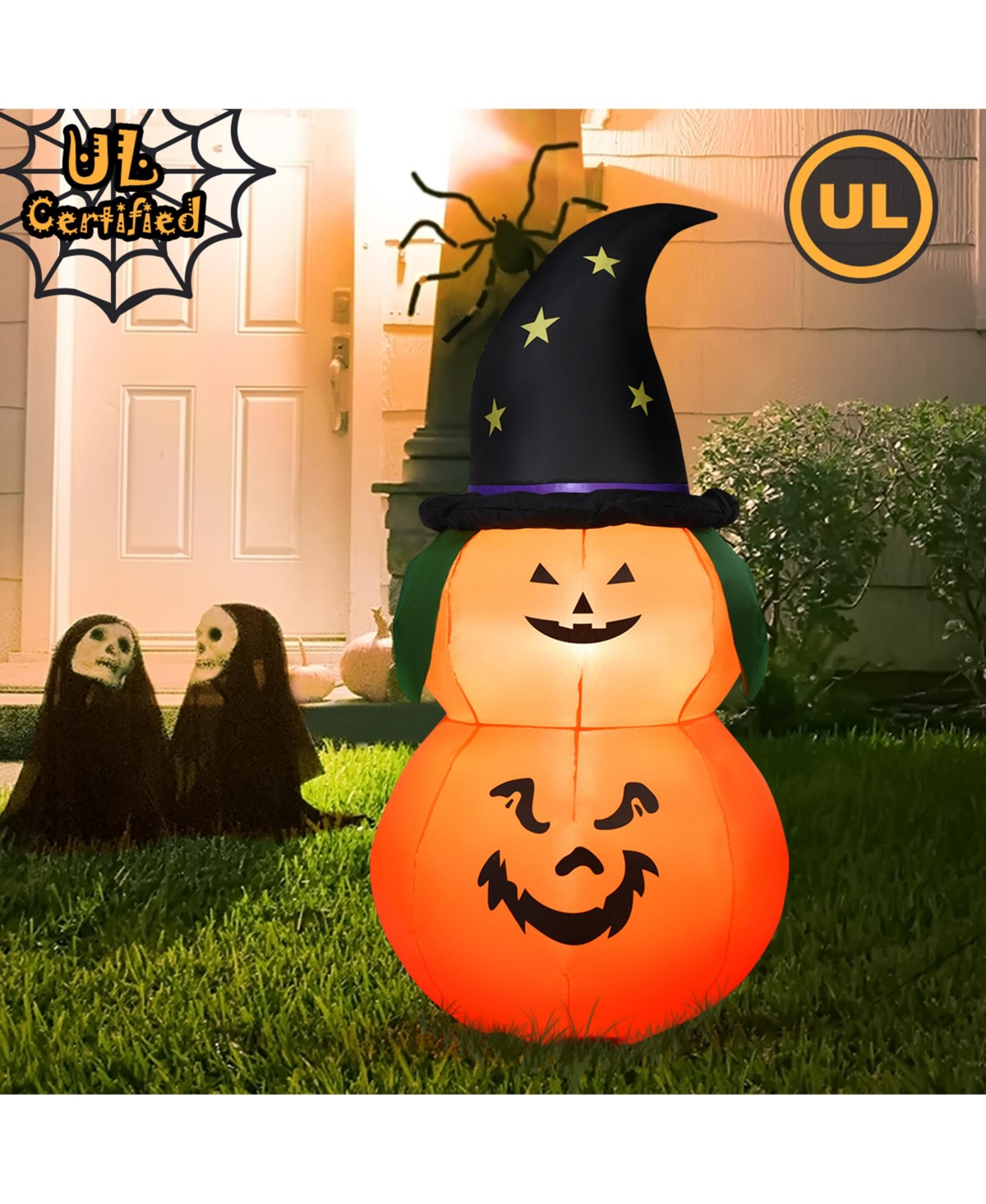 5ft Inflatable Halloween Pumpkin Decoration w/ Led Light Witch Hat