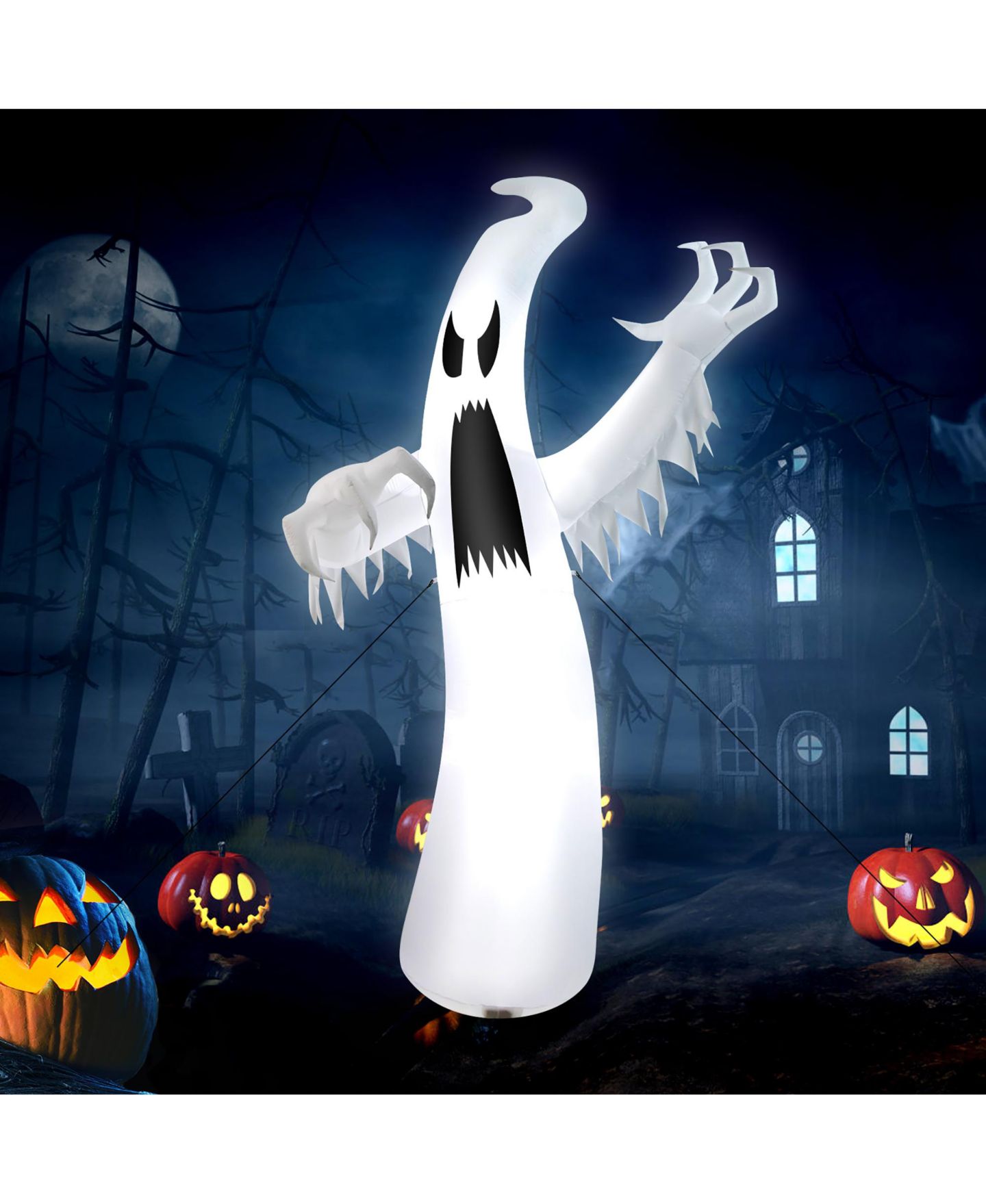Детская игрушка Costway 12ft Halloween Inflatable Ghost Quick Blow up w/LED Lights Outdoor, цвет: Белый — фото 1
