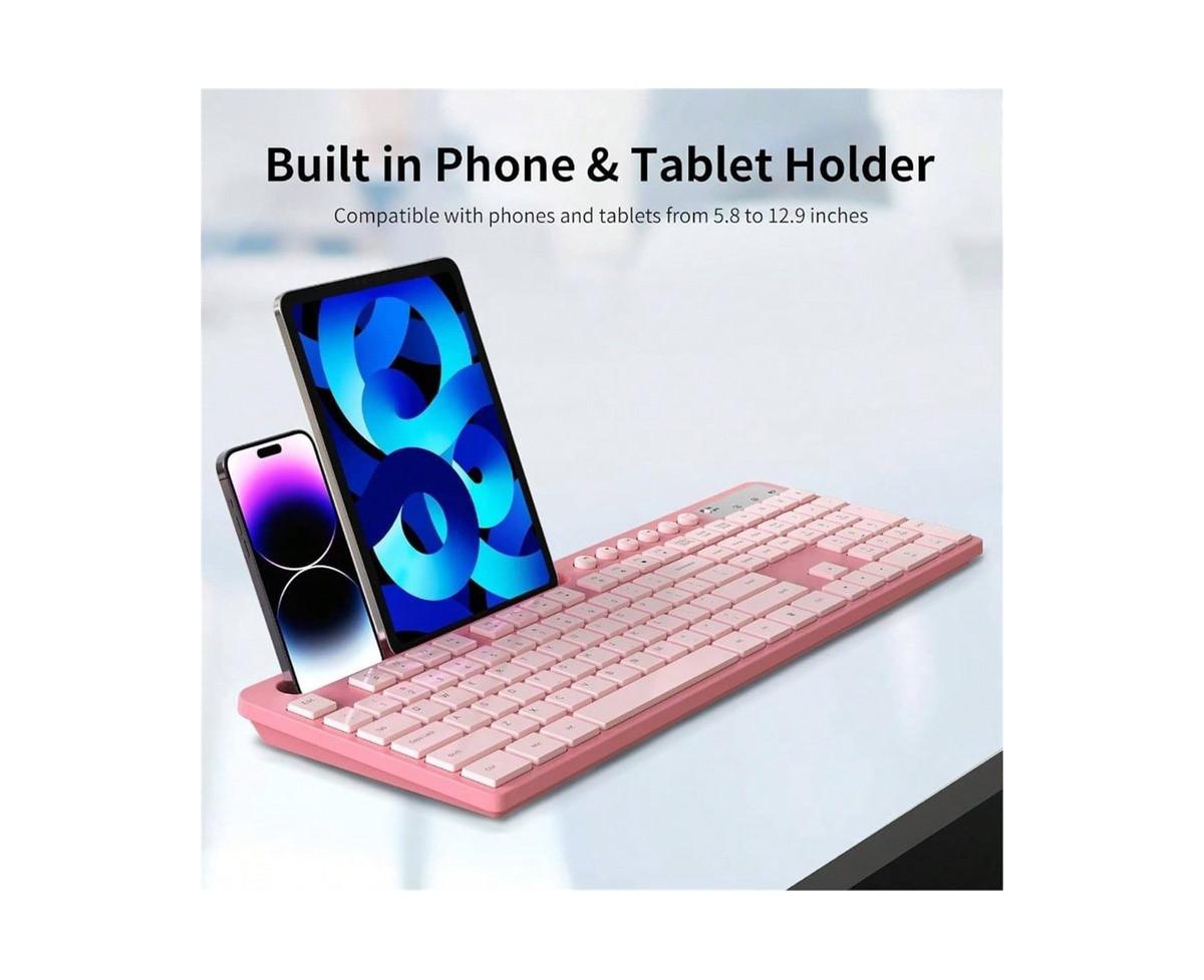 risokeys 2.4G Wireless Computer Keyboard With Phone Tablet Holder And Mouse Combo,