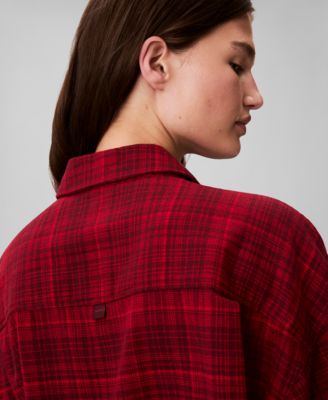 Women's Plaid Collar Neck Long Sleeve Sleep Shirt-QS7533