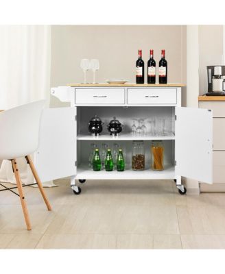 Rolling Kitchen Cart Island Wood Top Storage Trolley Cabinet Utility Modern