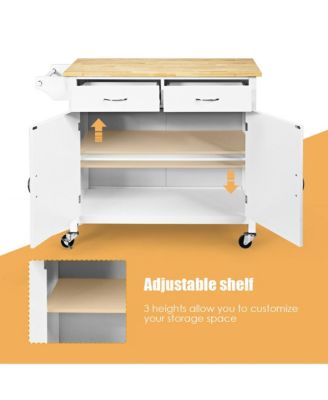 Rolling Kitchen Cart Island Wood Top Storage Trolley Cabinet Utility Modern