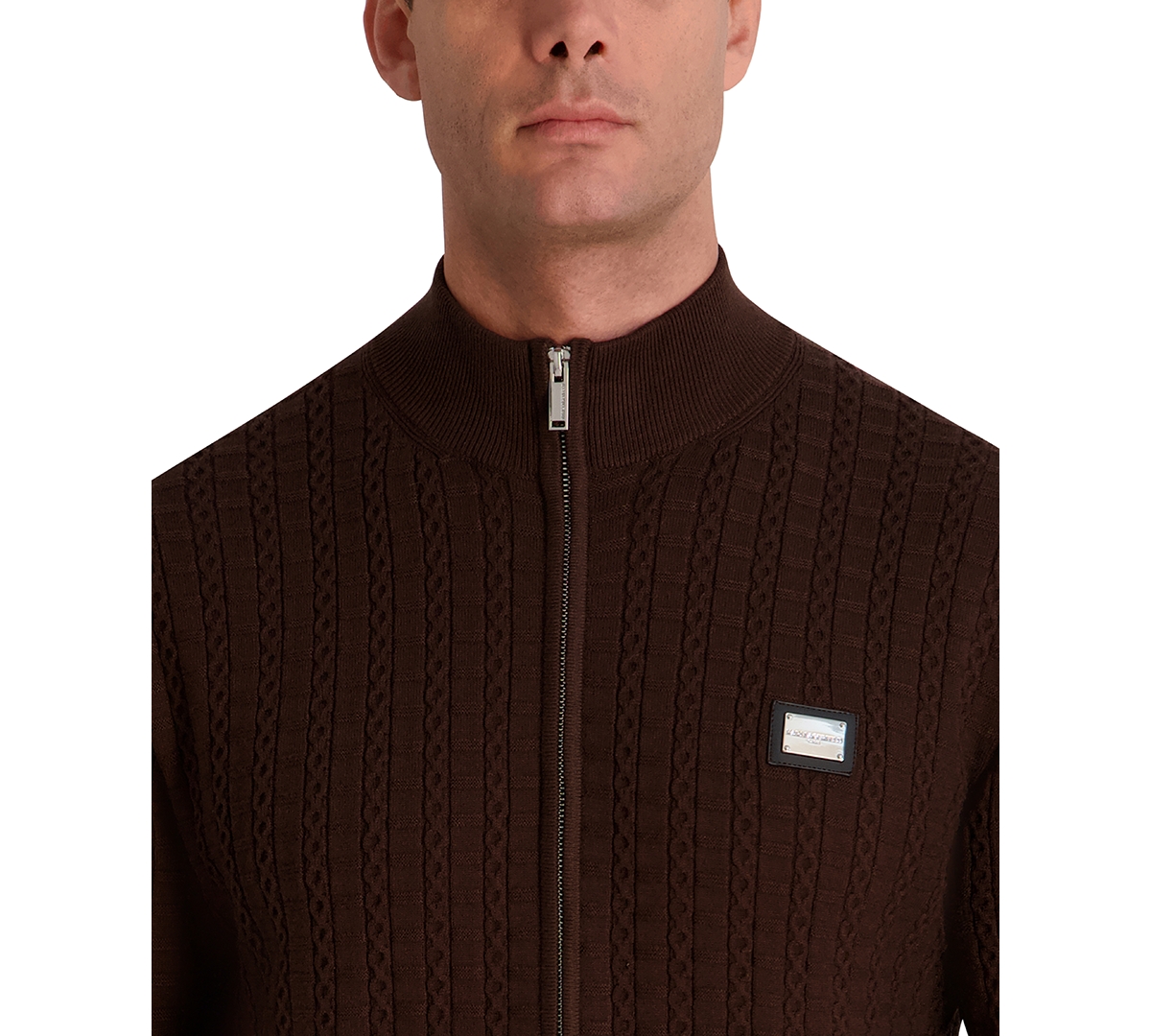 Karl Lagerfeld Paris Men's Full Zip Cable Knit Sweater