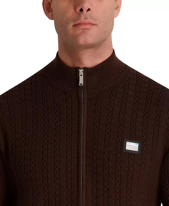 Men's Full Zip Cable Knit Sweater - thumbnail 4