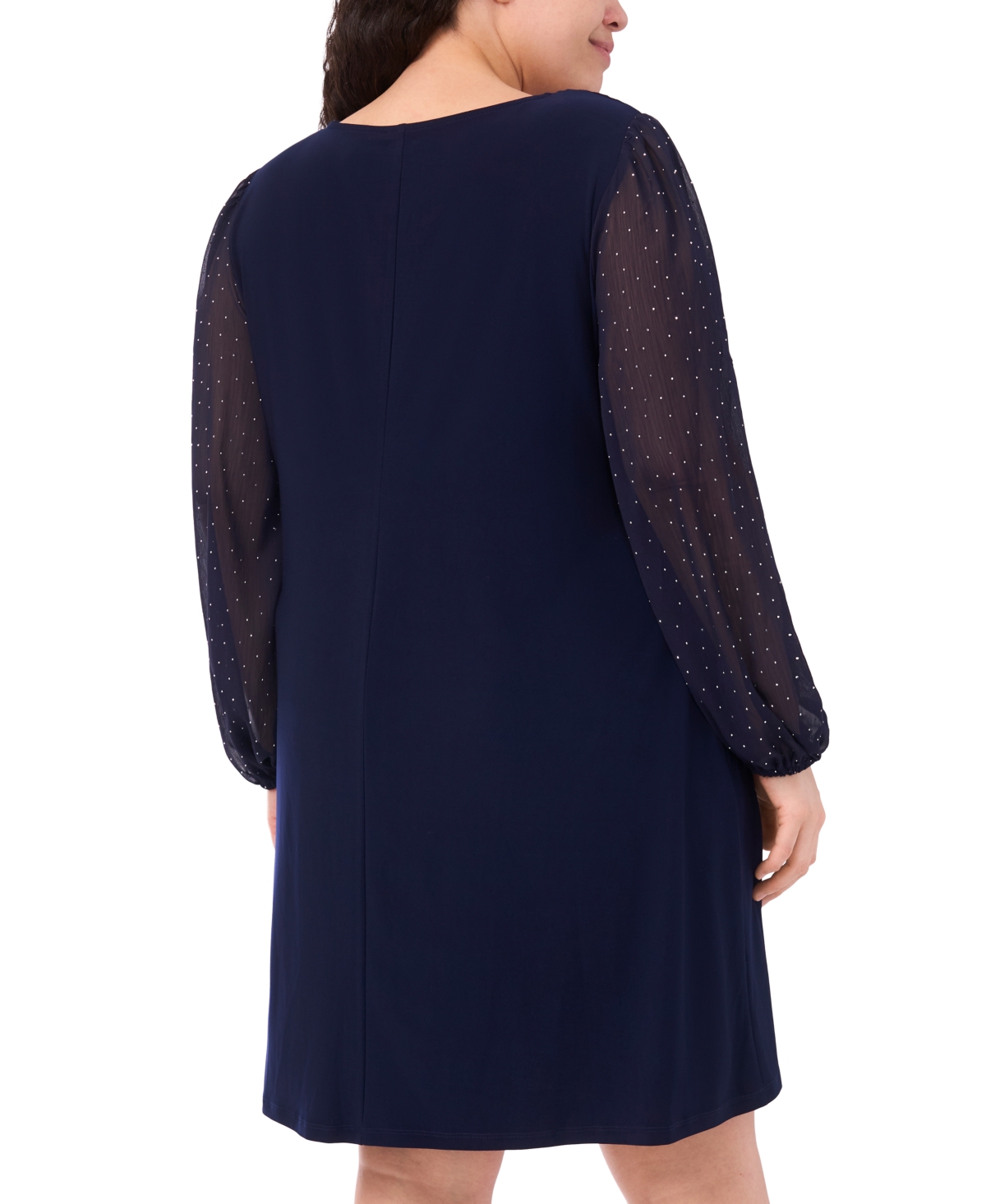 Msk Plus Size Round Neck Bell Sleeves Shift Dress In Blue