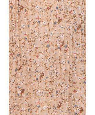 Plus Size Light Pink Floral Pleated Chiffon Midi Dress