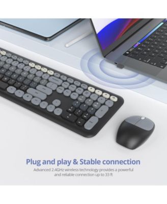 Cute Keyboard and Mouse Wireless Silent, Full-Size Retro Typewriter Wireless Quiet Slim Keyboard Low-Noise 2.4GHz for Computer, Desktop, Laptop(Grey)