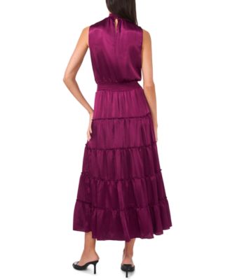 Women's High Neck Tiered Smocked Waist Maxi Dress