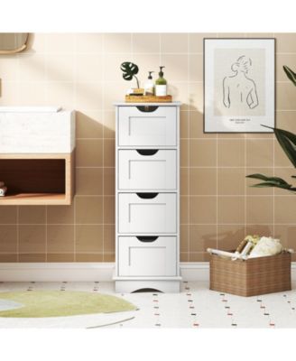 4-Drawer Bathroom Cabinet w/Cut-out Handles Anti-toppling Device Narrow Entryway