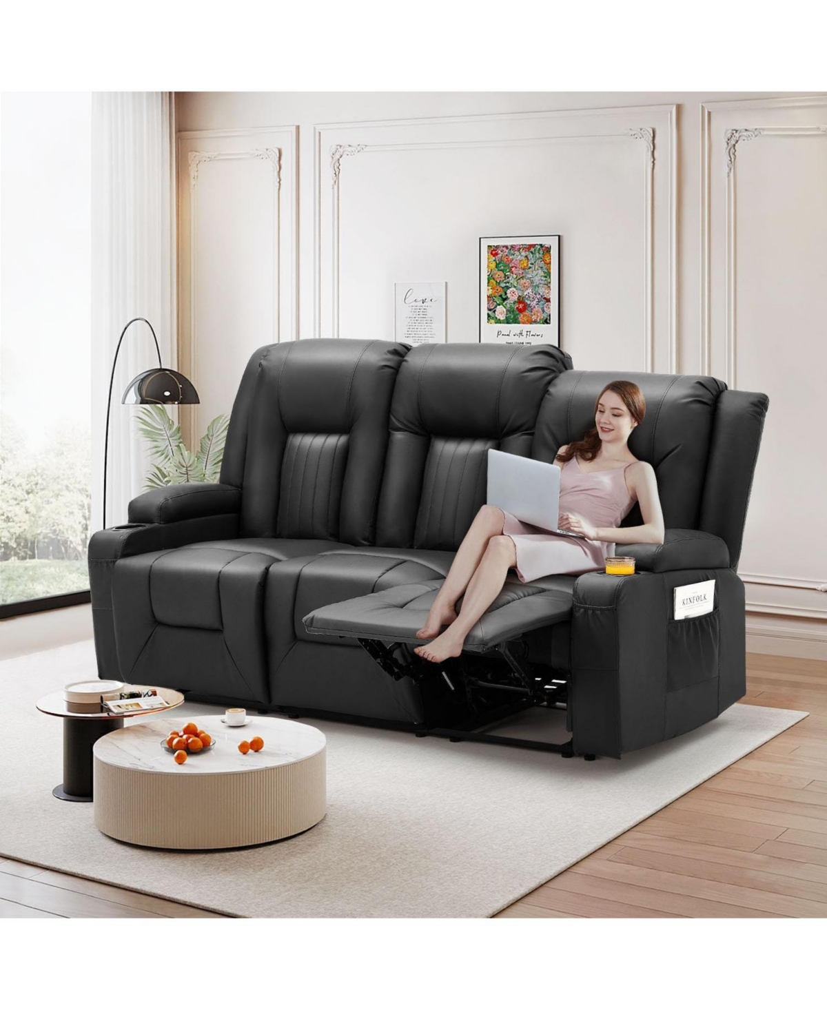 Aecojoy 3 Seater Reclining Sofa with 2 Cup Holders&Side Pockets