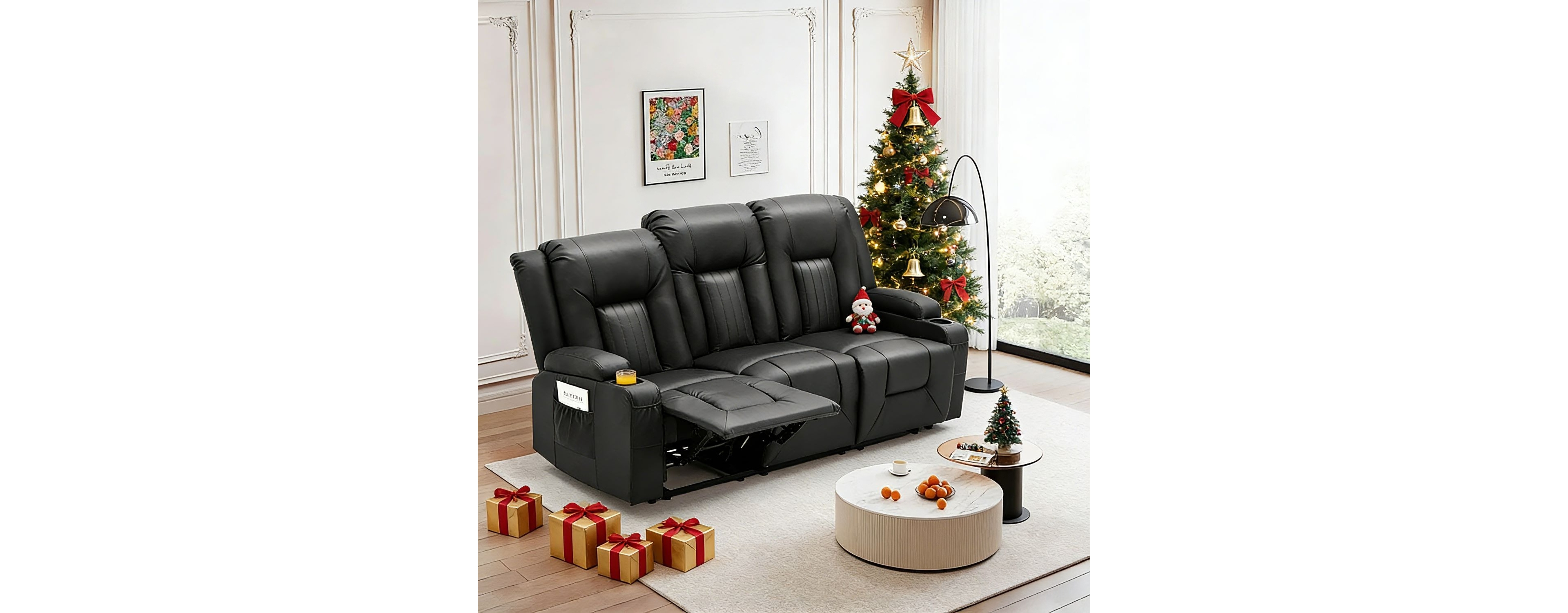 Aecojoy 3 Seater Reclining Sofa with 2 Cup Holders&Side Pockets