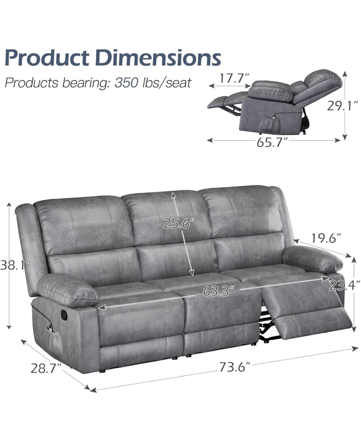 Aecojoy Recliner Couch with Massage&Heat Function, 3-Seat Wall Hunger Reclining Sofa