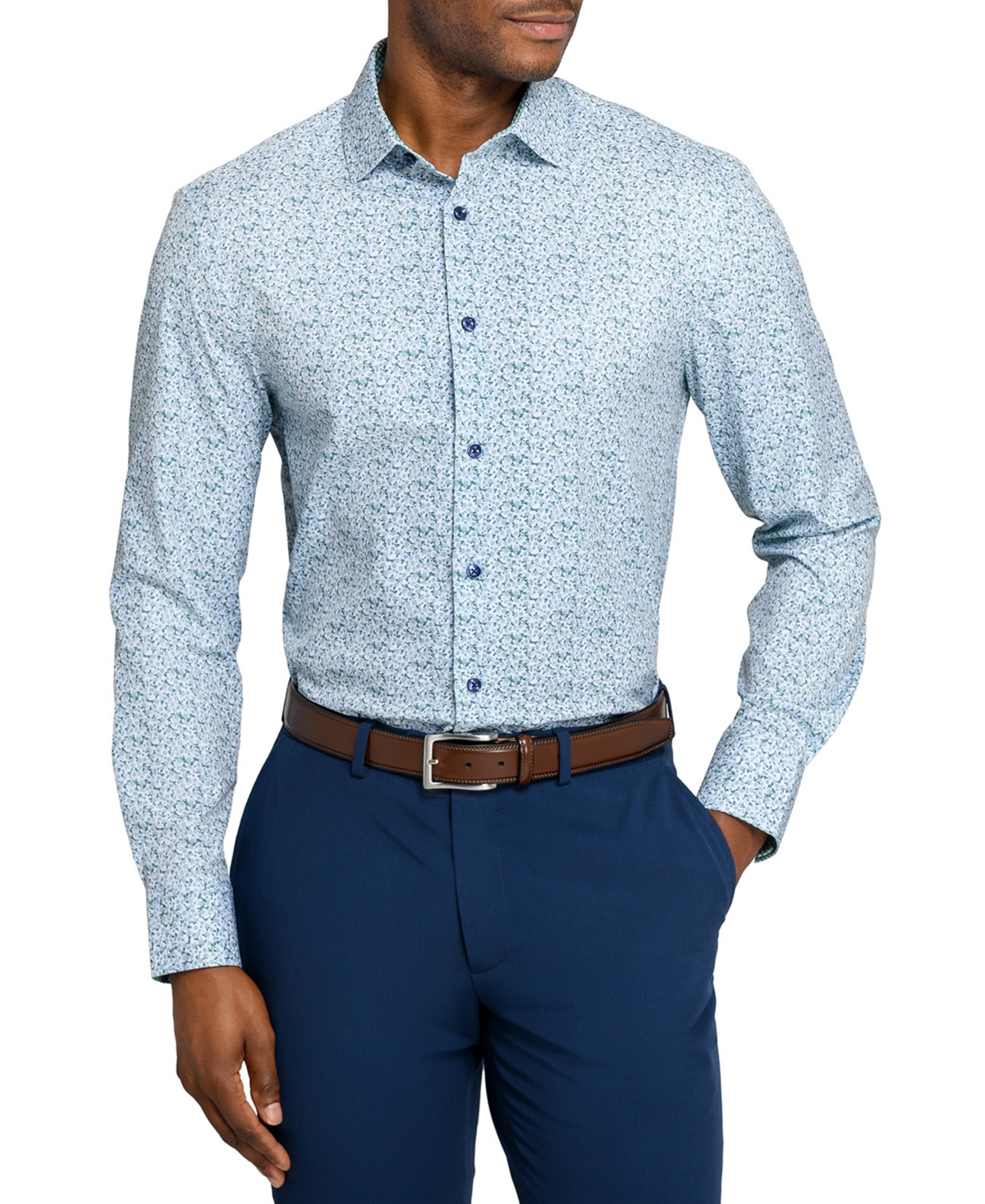 Construct Men's Spread Collar Plaid Dress Shirt In Blue