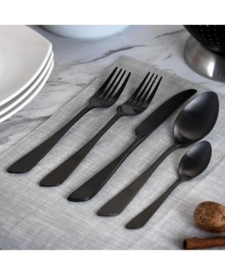 Gibbous 20 Piece Flatware Utensil Set, Stainless Steel Silverware Metal Service for 4 in Black