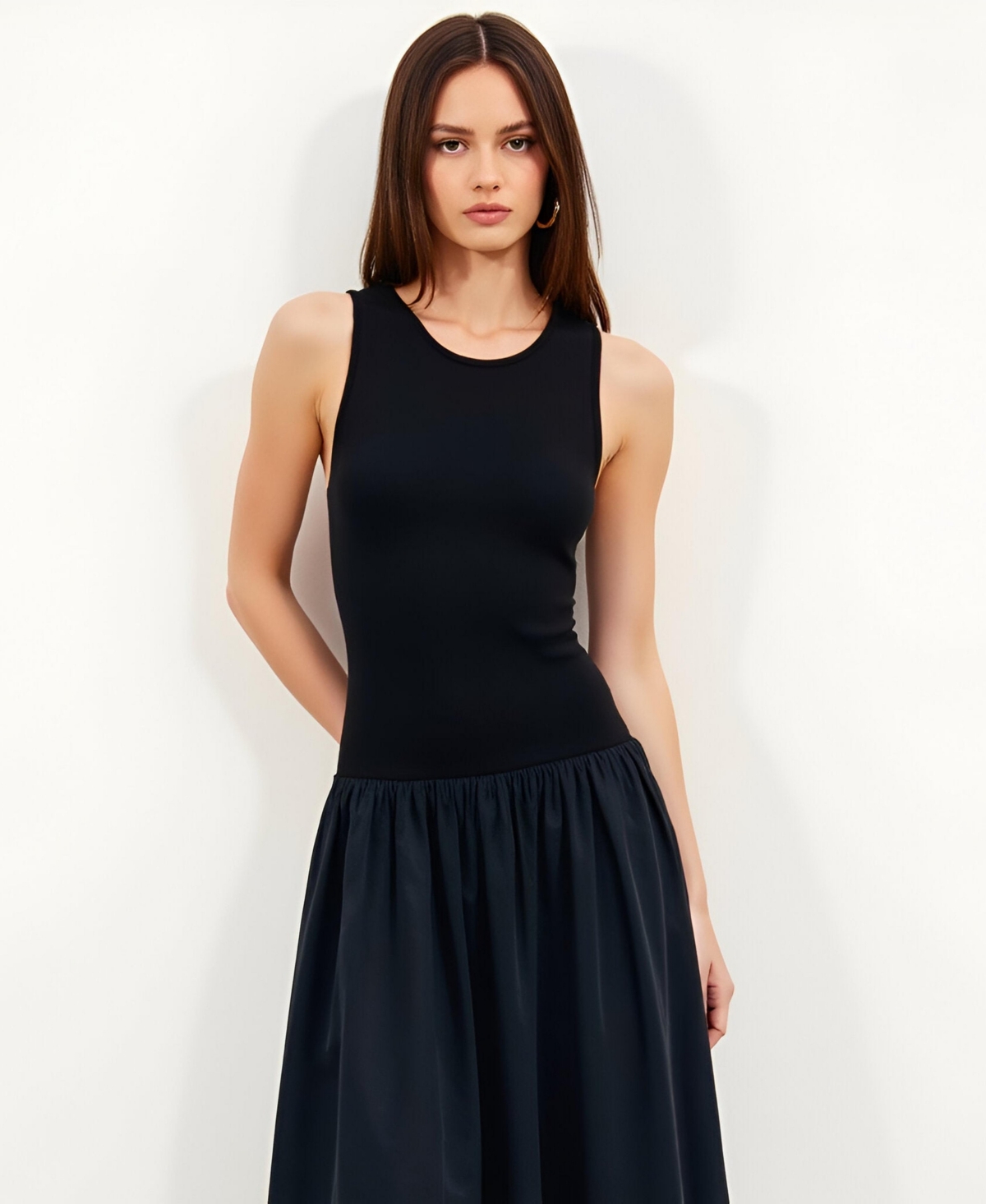 Modenaire Women's Sleeveless Mixed-Media Midi Dress
