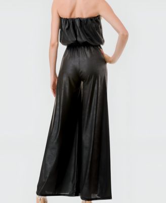 Women's Strapless Satin Belted Jumpsuit