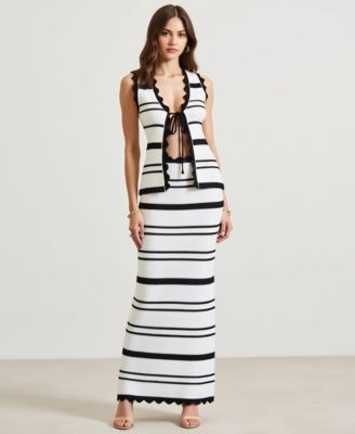 Women's Striped Knit Top & Maxi Skirt Two-Piece Set