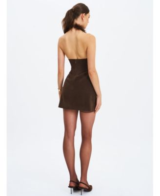 Women's Yael Espresso Suede Faux Fur Halter Mini Dress