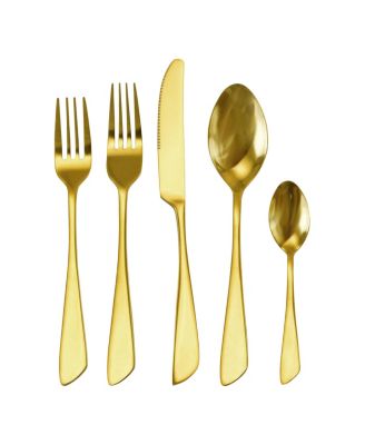 Gibbous 20 Piece Flatware Utensil Set, Stainless Steel Silverware Metal Service for 4 in Gold