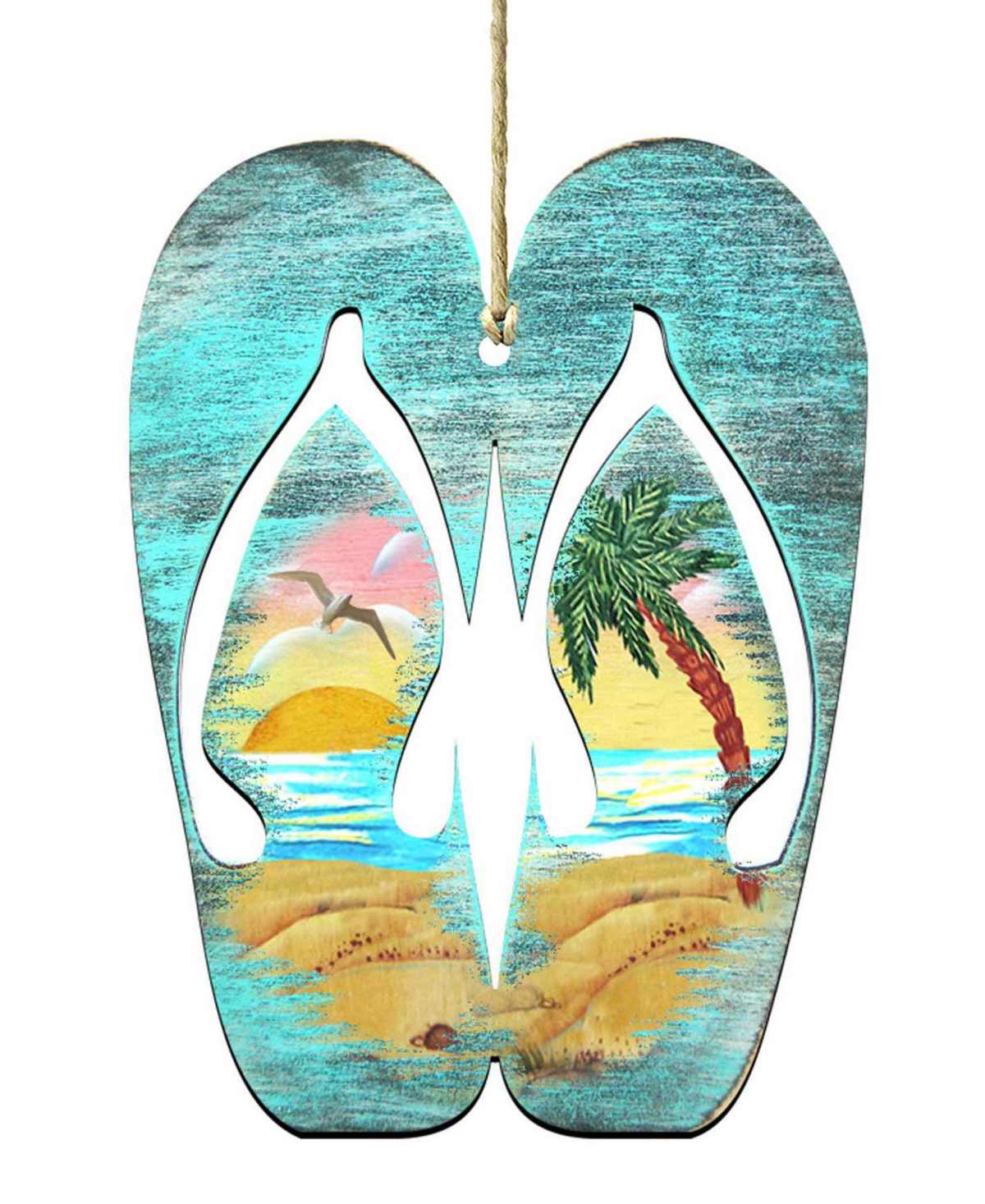 Designocracy Rustic Flip Flops Wooden Ornament In Multi