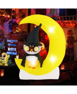 4.3 x 5.1 ft Inflatable Owl on Moon LED Lighted Halloween Decoration w/ Large Moon & Wizard Owl  w/ Stakes & Sandbags