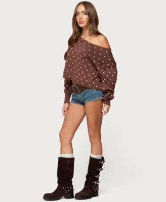 Women's Oversized Off Shoulder Polka Dot Sweater