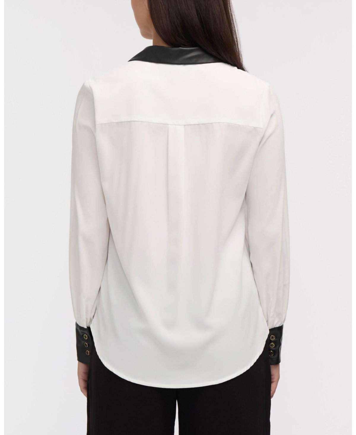 Ellen Tracy Women's Button-Down Blouse with Leather Detail