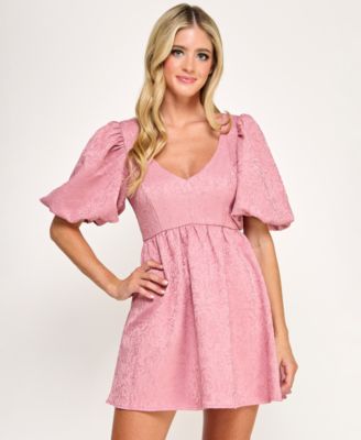 City Studios Juniors' Jacquard Balloon-Sleeve Fit & Flare Dress