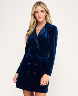 Juniors' Notch-Lapel Tuxedo-Style Velvet Dress