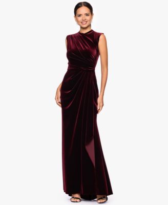 Petite Velvet Side Ruched Sleeveless Dress