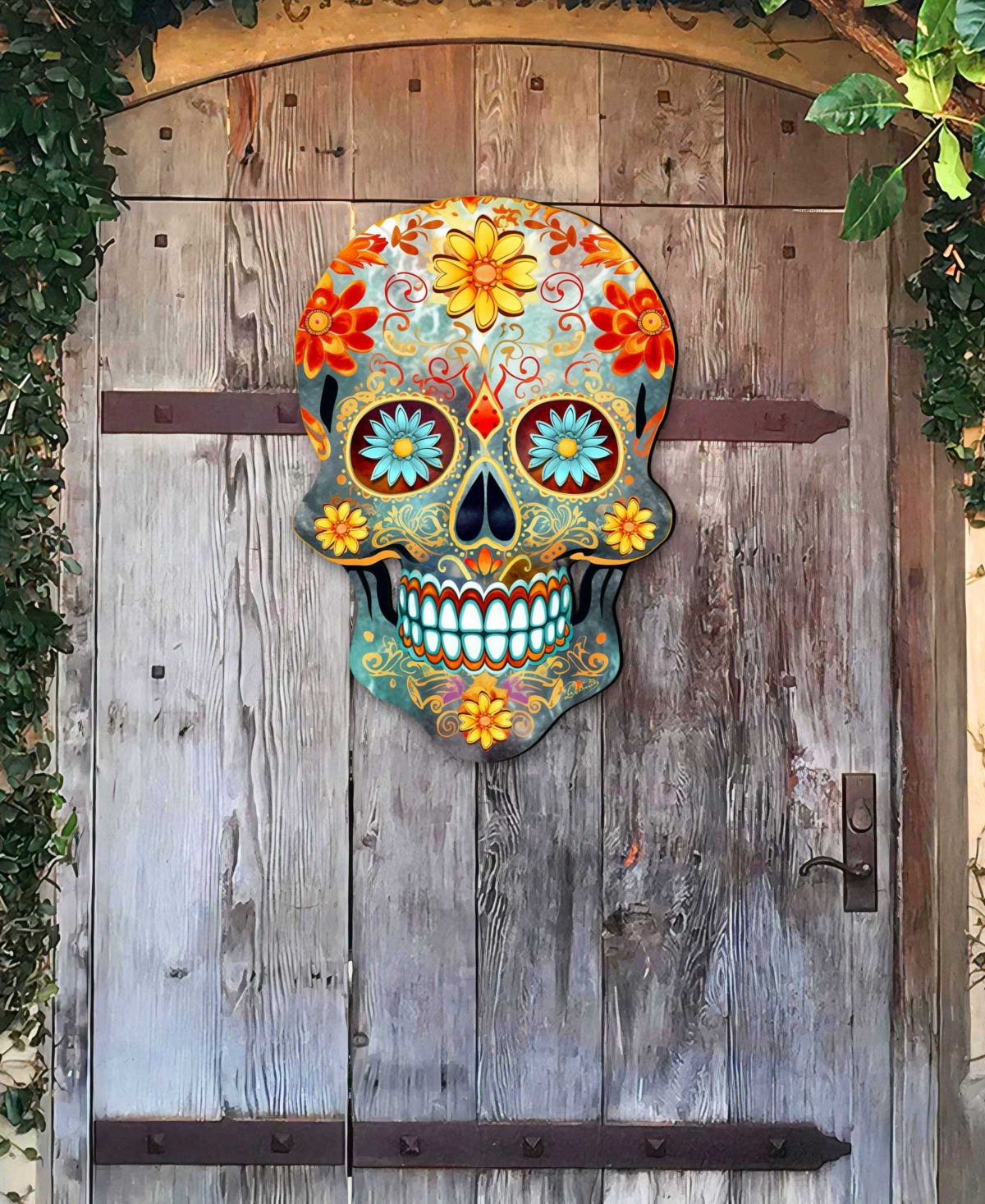 Designocracy Sugar Skull Holiday Door Decor In Multi