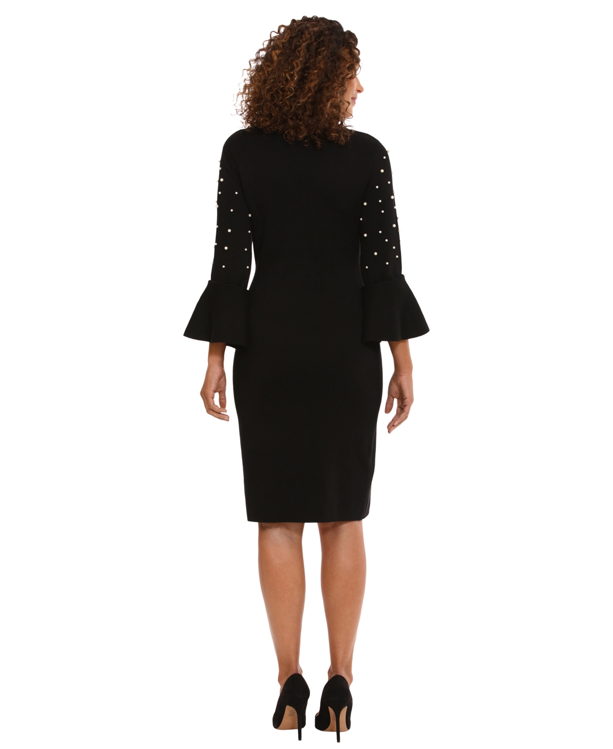 London Times Women's Bell Sleeve Crew Neck Body Con Dress In Black