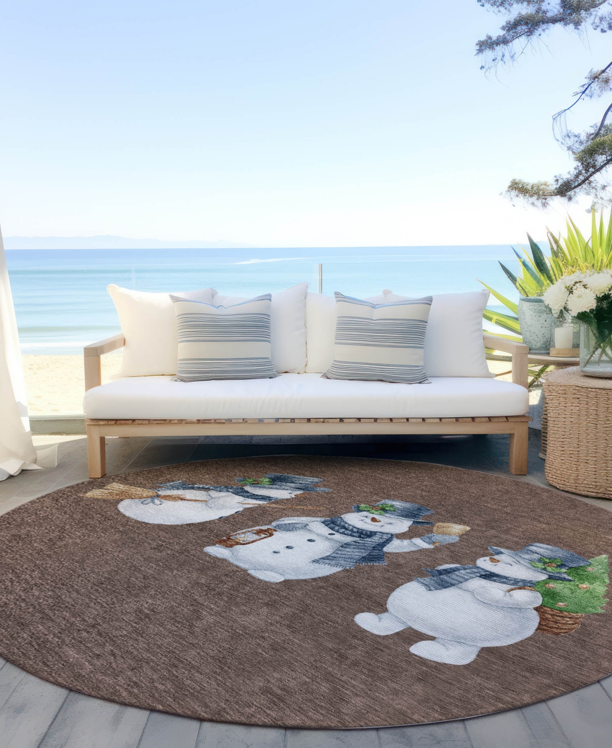 Addison Holiday Washable Indoor/outdoor Acn1826 8'x8' Round Area Rug In Brown