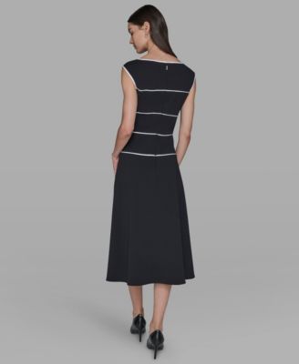Women's Piping Detail Boat Neck Midi Dress