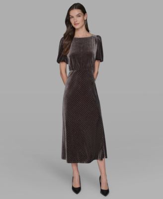 Women's Velvet Pinstripe Midi Dress