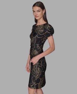 Women's Floral Print Crew Neck Sheath Dress