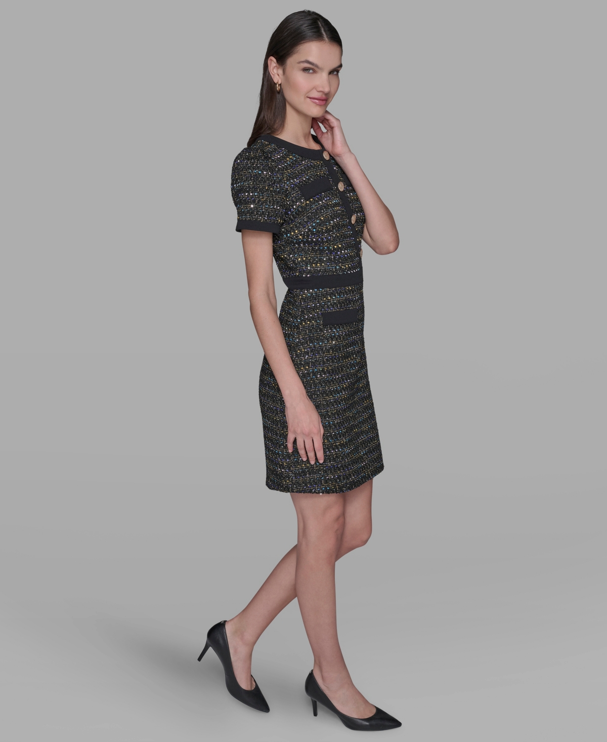 Karl Lagerfeld Women's Crew Neck Sheath Dress In Black